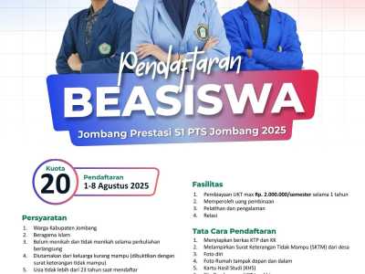 Pendaftaran Beasiswa Jombang Prestasi S1 PTS Jombang 2025