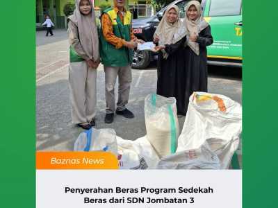 Perdana, SDN Jombatan 3 Salurkan 113 Kg Beras ke Baznas Jombang Lewat Program Sedekah Beras