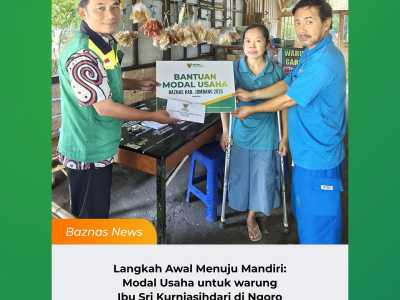 BAZNAS Kabupaten Jombang menyalurkan bantuan modal usaha kepada Ibu Sri Kurniasih di Kecamatan Ngoro